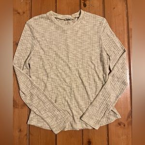Free People Long Sleeve Ribbed Tee in Light Taupe